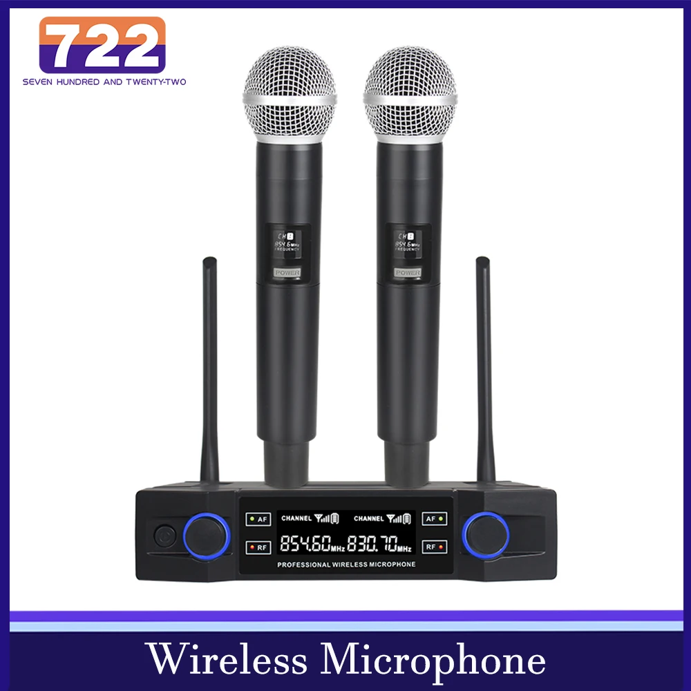 

New Professional Wireless Microphone 2 Channel UHF System Handheld Mics for Karaoke Singing KTV Stage Performance Family Party