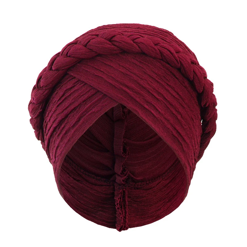 Nuovo Cappello Indiano Cofano Pieghettato Intrecciato Foulard Della Boemia Etnico Donne Chemio Cap Musulmano Hijab Perdita di Capelli Testa Avvolgente Turbante Mujer