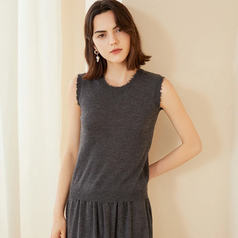 Women's Casual Autumn/Winter New 100% Cashmere Tassel Inner Outfit Versatile Autumn and Winter Casual Base Vest