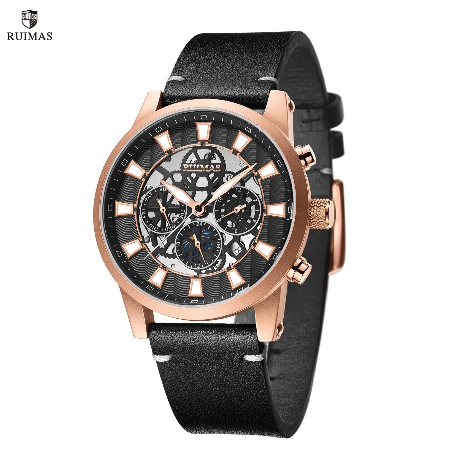 

RUIMAS Fashion Men Watches Sapphire Automatic Mechanical Wrist Watch Waterproof Date Leather Casual Male Clock Montre Homme 6768