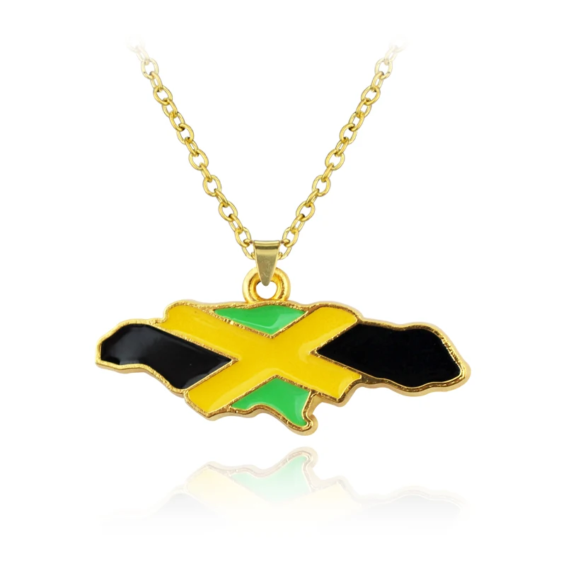 Jamaica Map and National Flag Pendant Necklaces Gold Color Jewelry Jamaican Maps Accessories