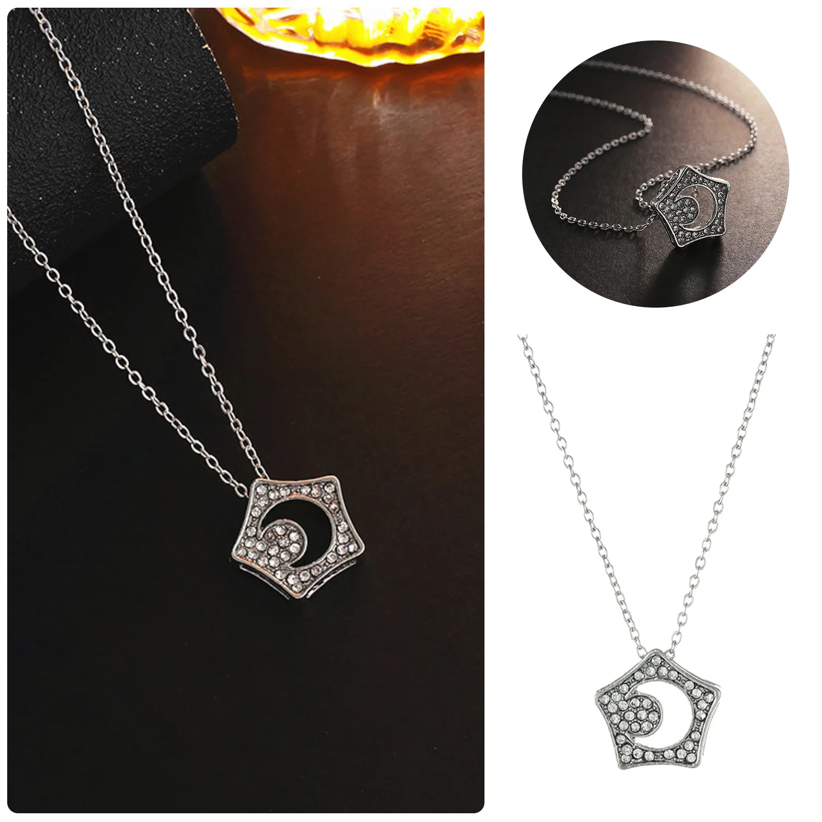 Korean Fashion Star Moon Shaped Zircon Pendant Necklace For Women Chain Jewelry Necklace Fashion Birthday Girl Lover Gift