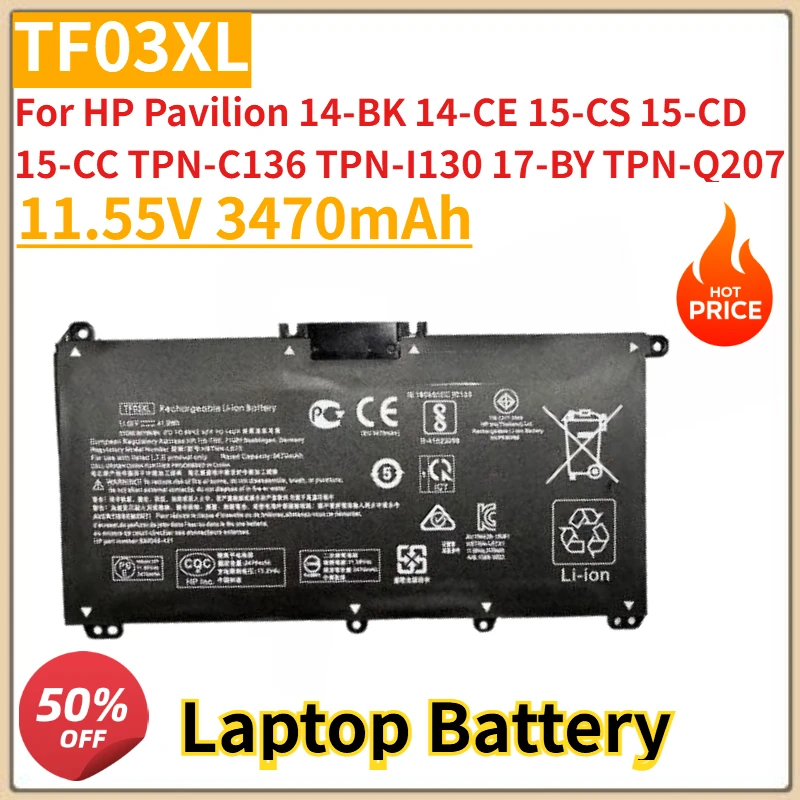 

Новый аккумулятор для ноутбука TF03XL, 11,55 В, 3470 мАч, для HP Pavilion 14-BK 14-CE 15-CS 15-CD 15-CC TPN-C136 TPN-I130 17-BY TPN-Q207