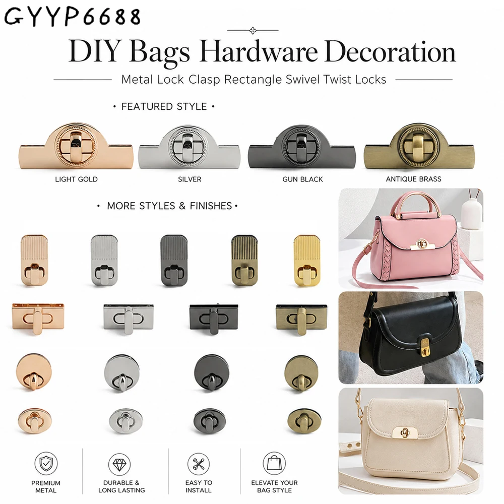 5/10/20PCS Round/Oval/Rectangle Shape Metal Clasp Turn Lock Twist Locks For Bags Tote Purse Decor Closure Latch DIY Accessories