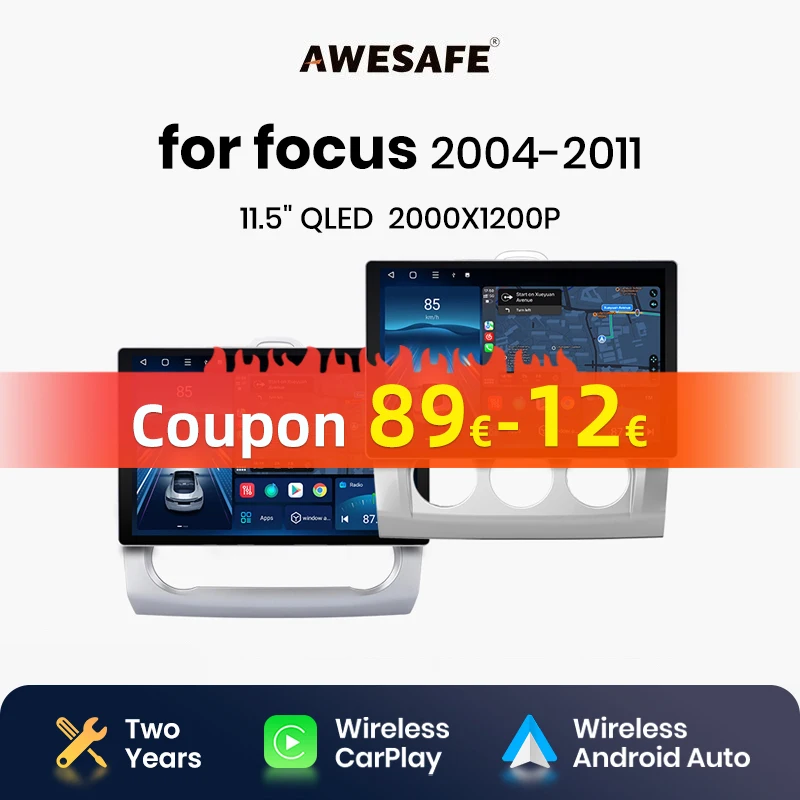 AWESAFE X7 PRO 11.5“ 2K Wireless CarPlay Android Auto  for ford focus 2 3 Mk2 Mk3 2004 2005-2011 Car Radio Multimedia autoradio