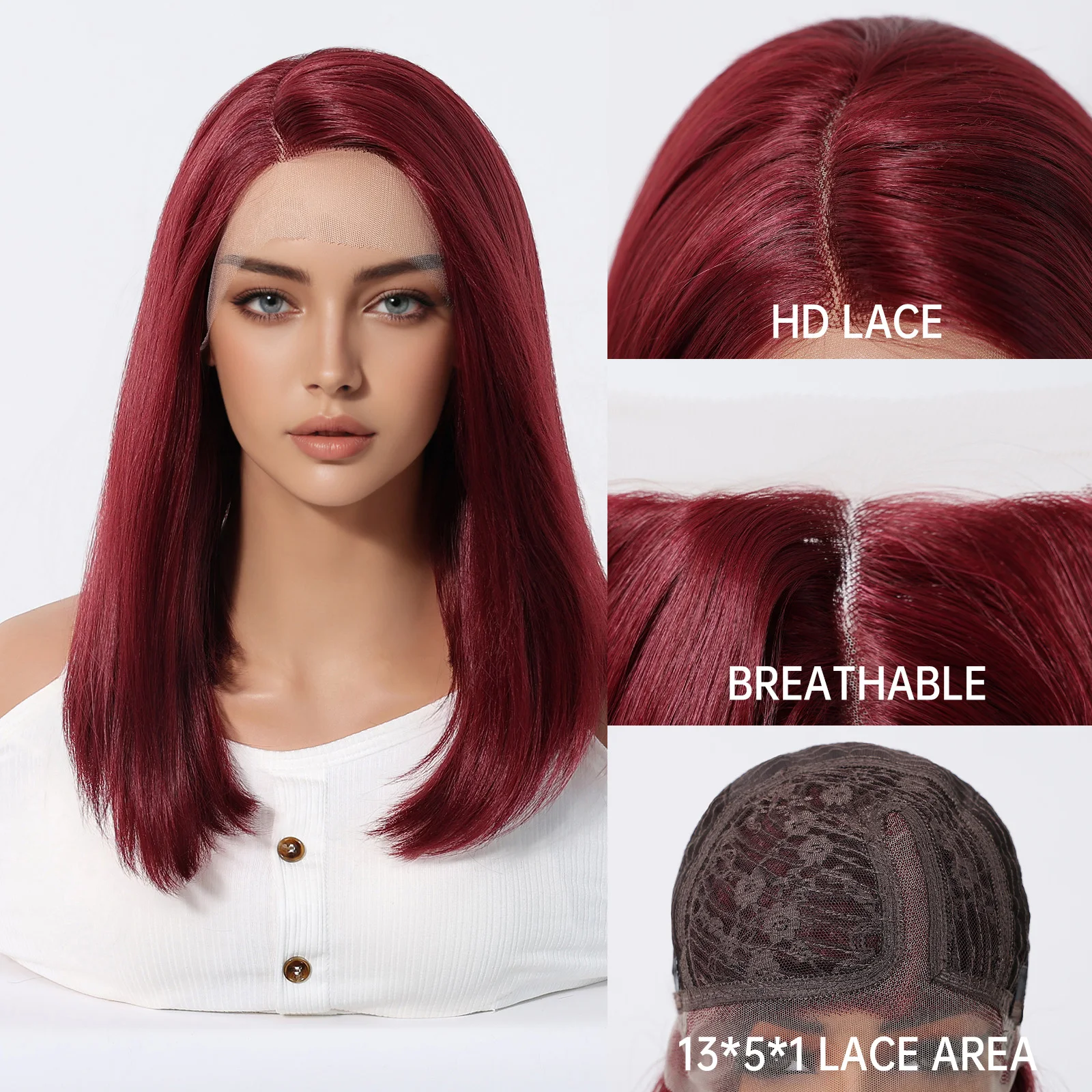 HAIRCUBE الأحمر مستقيم الدانتيل الجبهة بيروكات صناعية للنساء نوبل طويل أنيق الباروكات الشعر اليومي حفلة مقاومة للحرارة الشعر الطبيعي