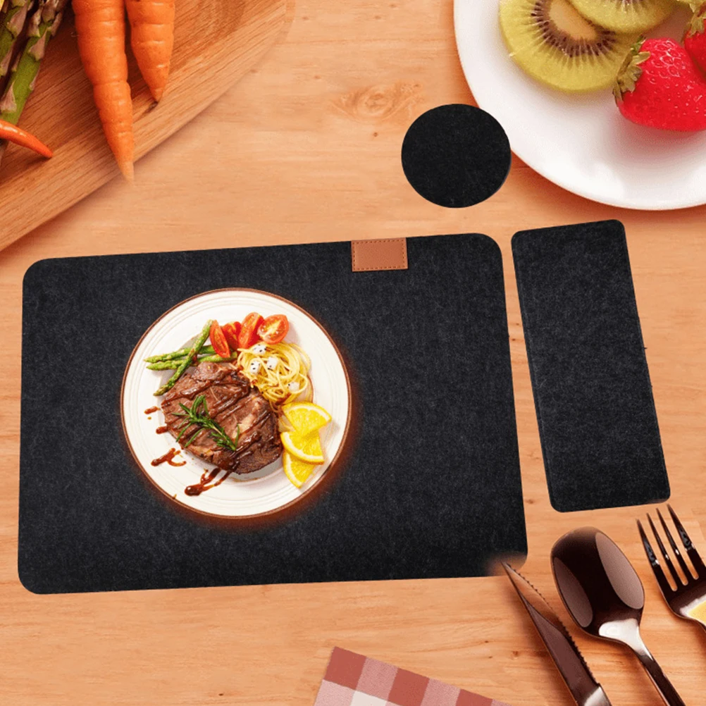 

Restaurant Place Mats Felt Square Round Coasters Cutlery Bags Washable Home Hotel Dining Table Decoration Accessory