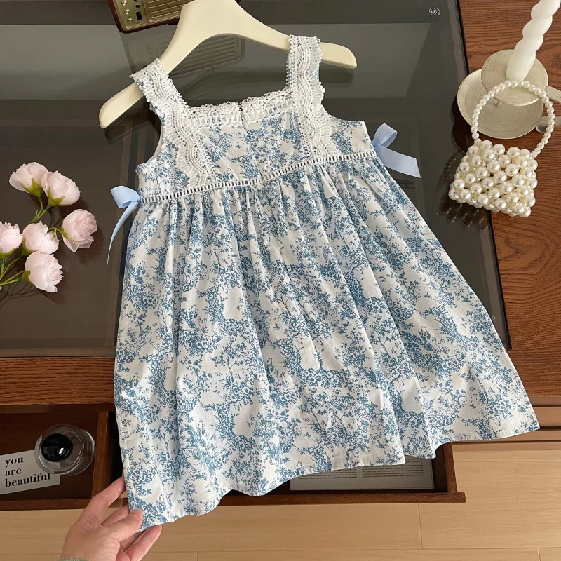 2024Summer New Girls' Lace Sling Dress Girls' Small Sling Floral Skirt24117