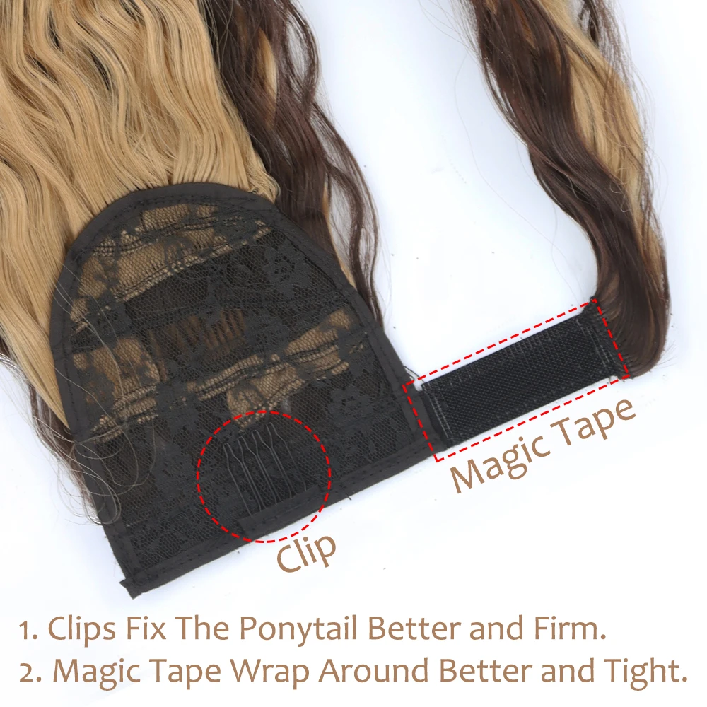 AZQUEEN Synthetic Corn Wavy Long Ponytail Hair Extensions For Women Hairpiece Wrap Around Hairpiece Black Brown Pony Tail