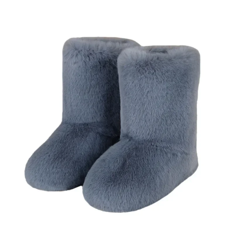 Winter Fuzzy Boots 2024 Women Furry Shoes Fluffy Fur Snow Boots Plush lining Slip-on Rubber Flat Outdoor Bowtie Warm Footwear