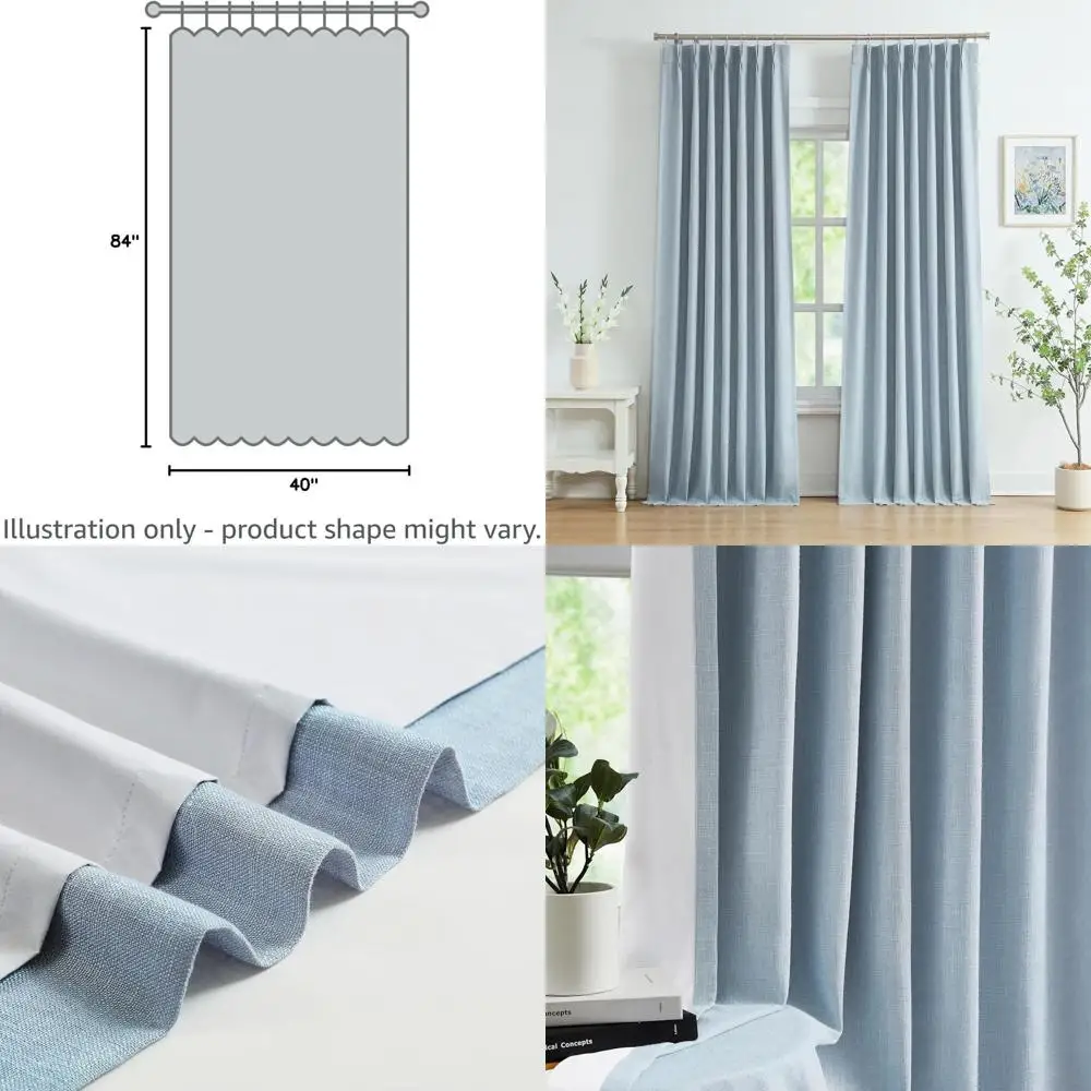 

Синие плиссированные шторы блэкаут длиной 84 дюйма с подкладками, фактурные драпировки в деревенском стиле для дома, термоизоляционные оконные занавески