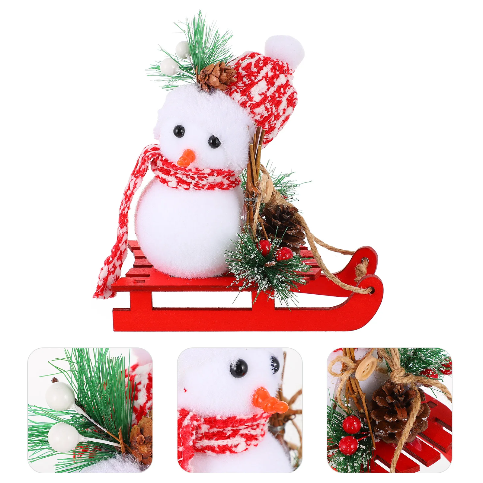 

Adorable Xmas Themed Decor Mini Christmas Snowman Ornament Premium Foams Flocking Wood Exquisite Workmanship Light Wear
