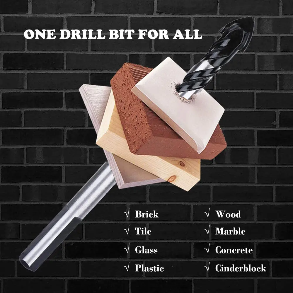 Twist Drill Bit Bits 1pc Carbide Tipped Cutter, for Ceramic, Terracotta, Tile, Cement, Concrete, Plastic, Cinderblock, Wood,