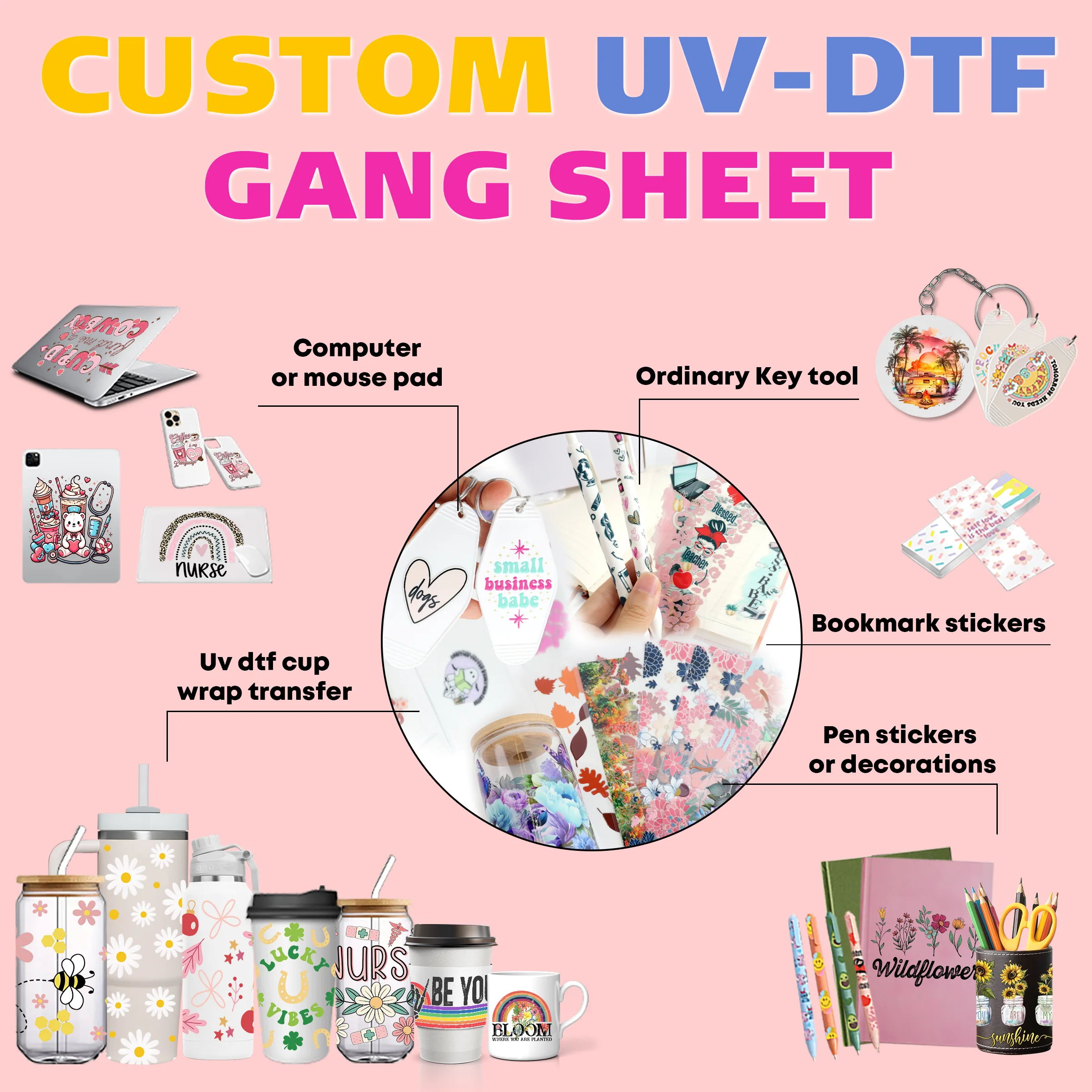 Custom UV DTF Cup Decals Wraps Bottles Stickers DIY Waterproof Easy To Use