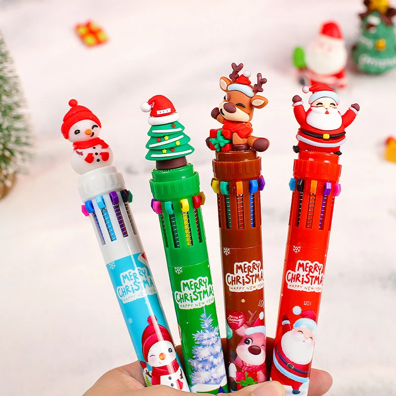 10 Colors Cute Christmas Ballpoint Pen Kawaii Cartoon Santa Claus Gel Pens For Writing School Supplies Office Accessories 1Piece