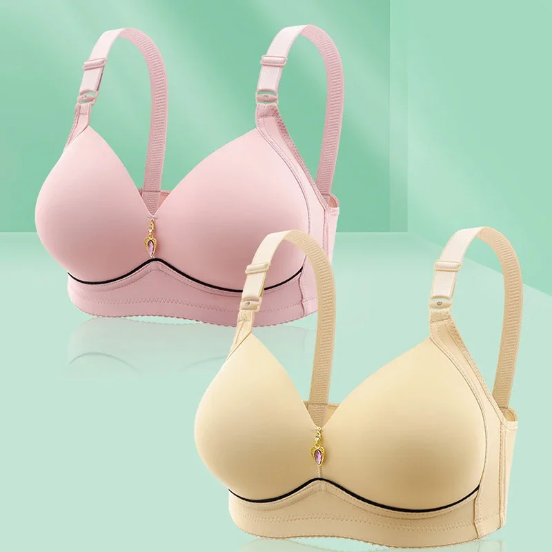 Women Brassiere Without Steel Ring Breathable Gathered Ladies Underwear Non-magnetic Thin Cup Big Size Glossy Female Bra