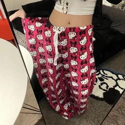 Halloween Sanrio Hello Kitty Pajama Pants Anime Fleece Double Elastic Fabric Soft Trousers Cartoon Casual Home Fashion Pants