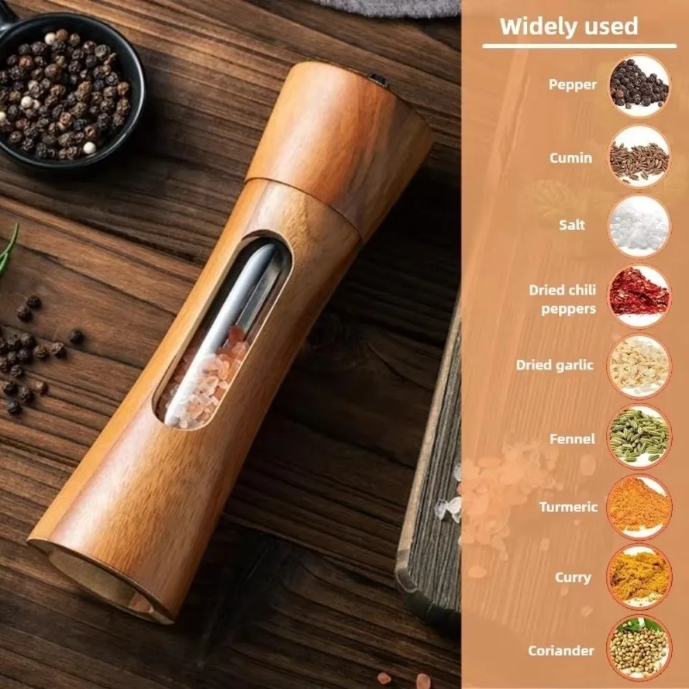 High Quality 8 Inch Pepper Grinder Wood Acrylic Spices Grinder Durable Refillable Cruet for Kitchen