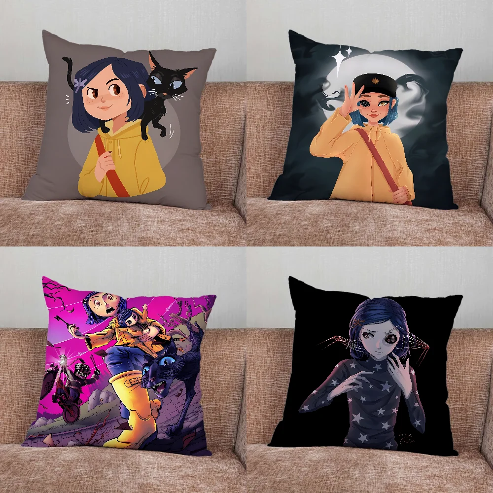 

Movie Girl Cartoon C-CoralineS Pillow Case For Home Bedroom Car Office Decoration Living Room Sofa Cushion Cover Suitable