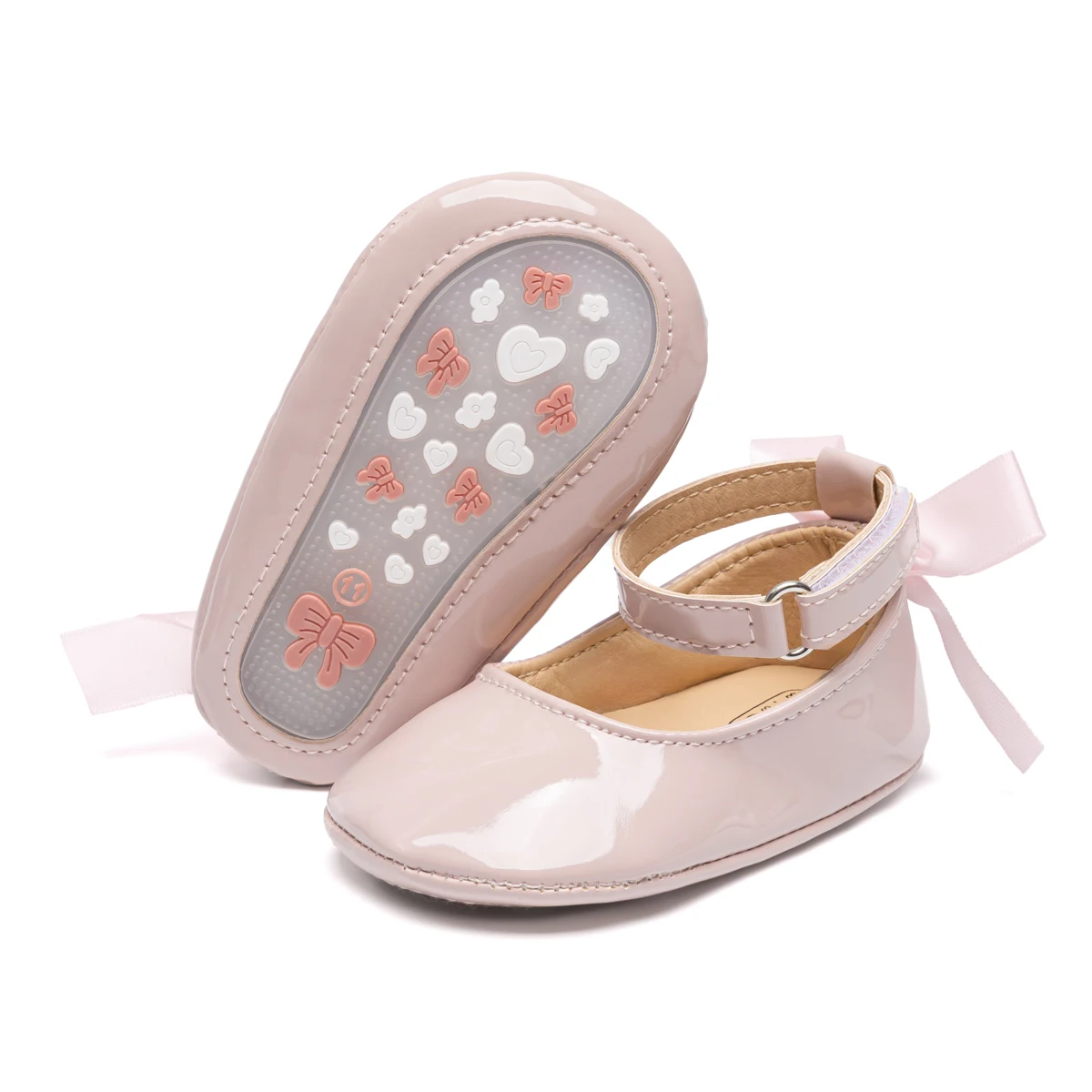 Baby Mädchen Mary Jane Ballerinas aus Lackleder mit Schleife, Prinzessinnen-Kleiderschuhe, rutschfeste weiche Sohle, für Kleinkinder, Prewalker, Party – Detail 40