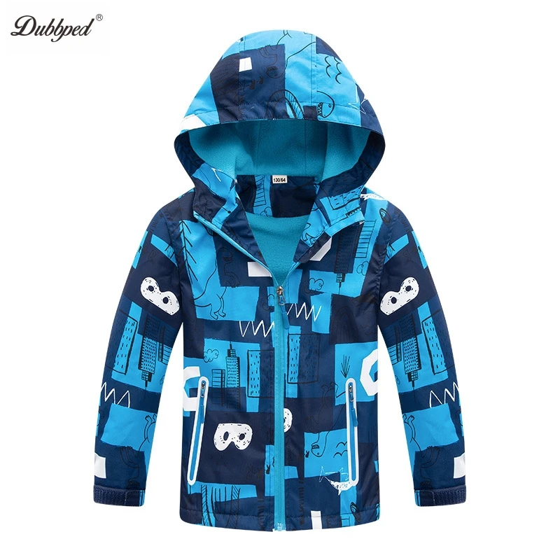 Dubbped Boys Coat Spring Winter Fleece Jacket Boys Windproof Raincoat Children Long Sleeve Hooded Clothes Windbreaker Outerwear