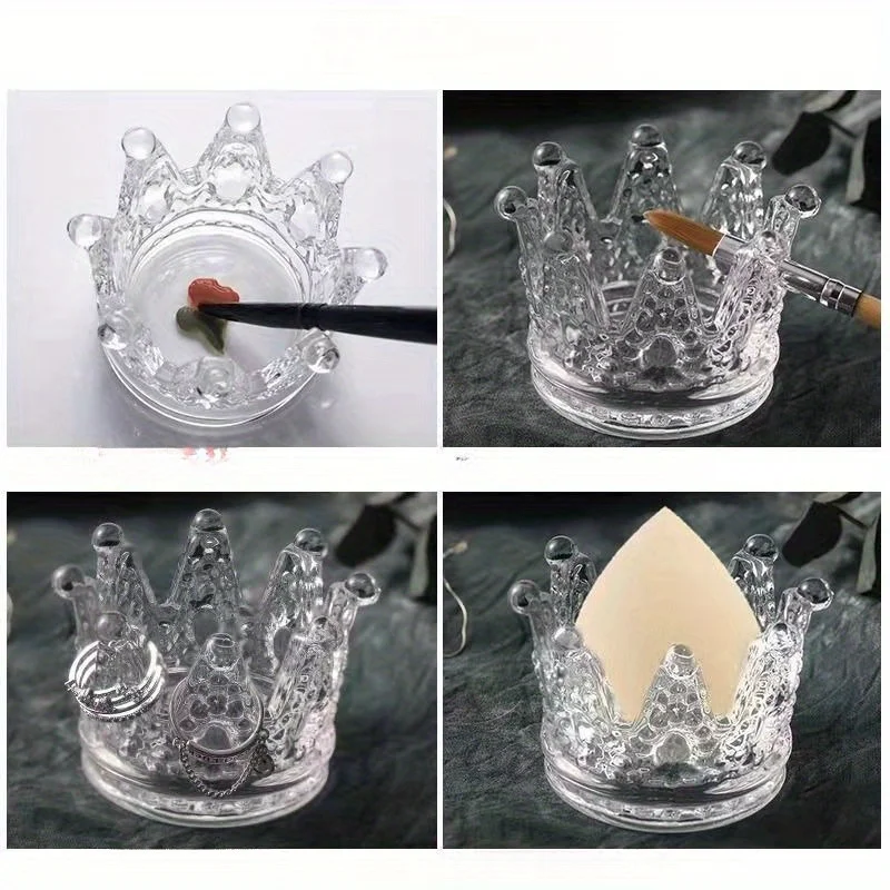 1pc Elegant Crown-Shaped Glass Storage Box Classic Multipurpose Vanity And Countertop Decor Holder Beauty Egg and Ring Storage