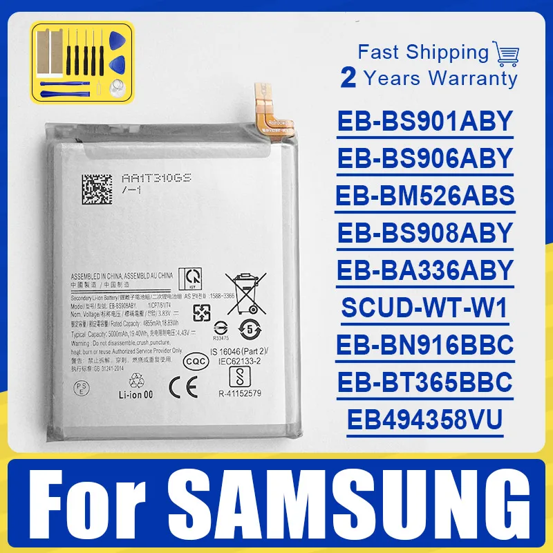 

EB-BS906ABY EB-BS908ABY Battery For Samsung Galaxy Note Tab Active Ace S5830 T365 4 A22 A23 F23 S22 M52 A53 Plus Ultra 5G + Tool