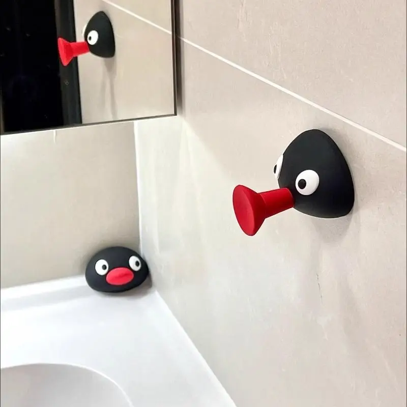 Cute Penguin Pout Towel Hook Household Storage Accessories Non-punch Non-trace Wall Stick Hook Creative 3d Refrigerator Sticker