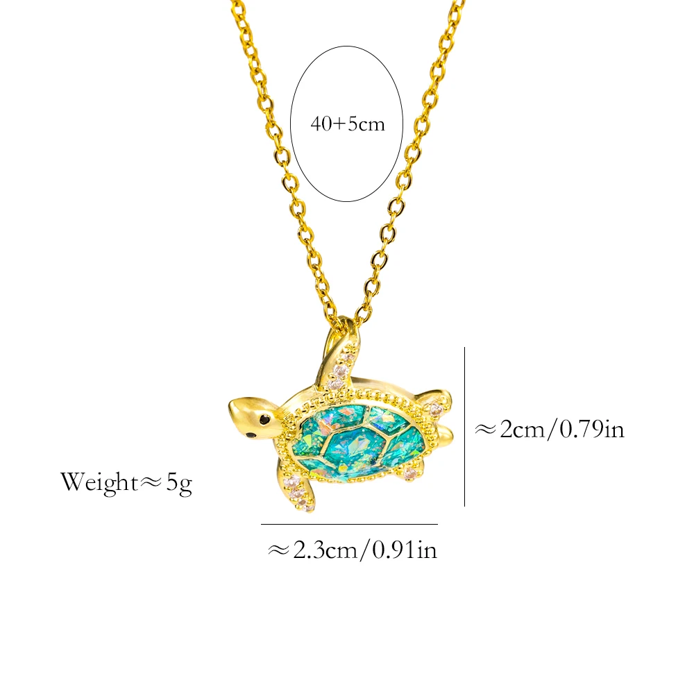New 18K Gold Plated Cute Green Turtle Pendant Necklaces For Women Female Daily Wear Stainless Steel Neck Chain Jewelry Girl Gift