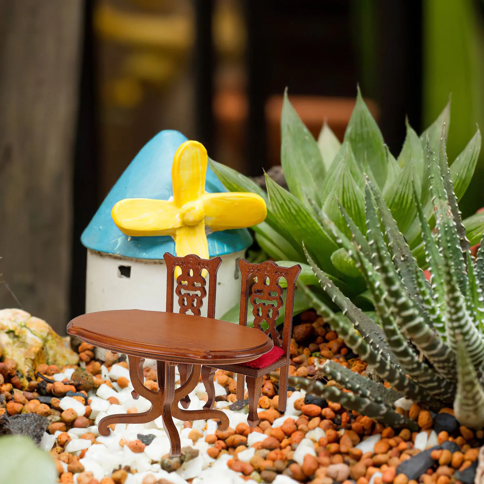 

1Set Miniature Furniture Elegant Oval Dining Table High Back Chairs 1:12 Scale Wooden Dollhouse Kitchen Accessories