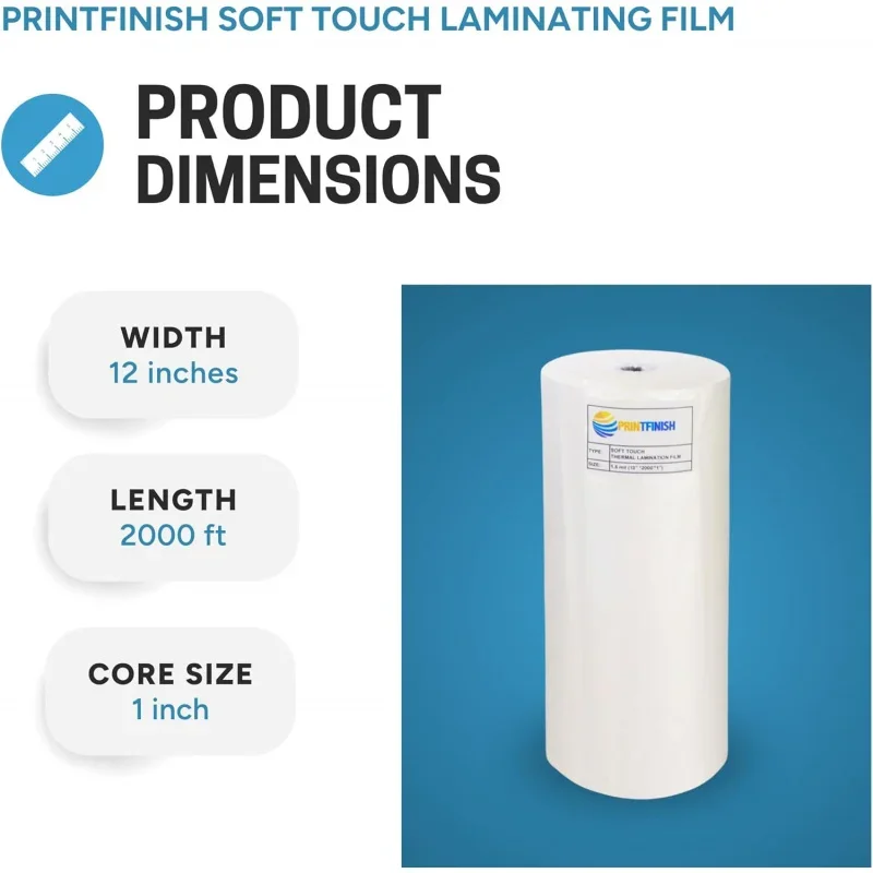 Soft Touch Laminating Film - 12 x 2000 x 1 Core Lamination Rolls - Scratch and Tear Resistant Lamination Films - Easy Loading