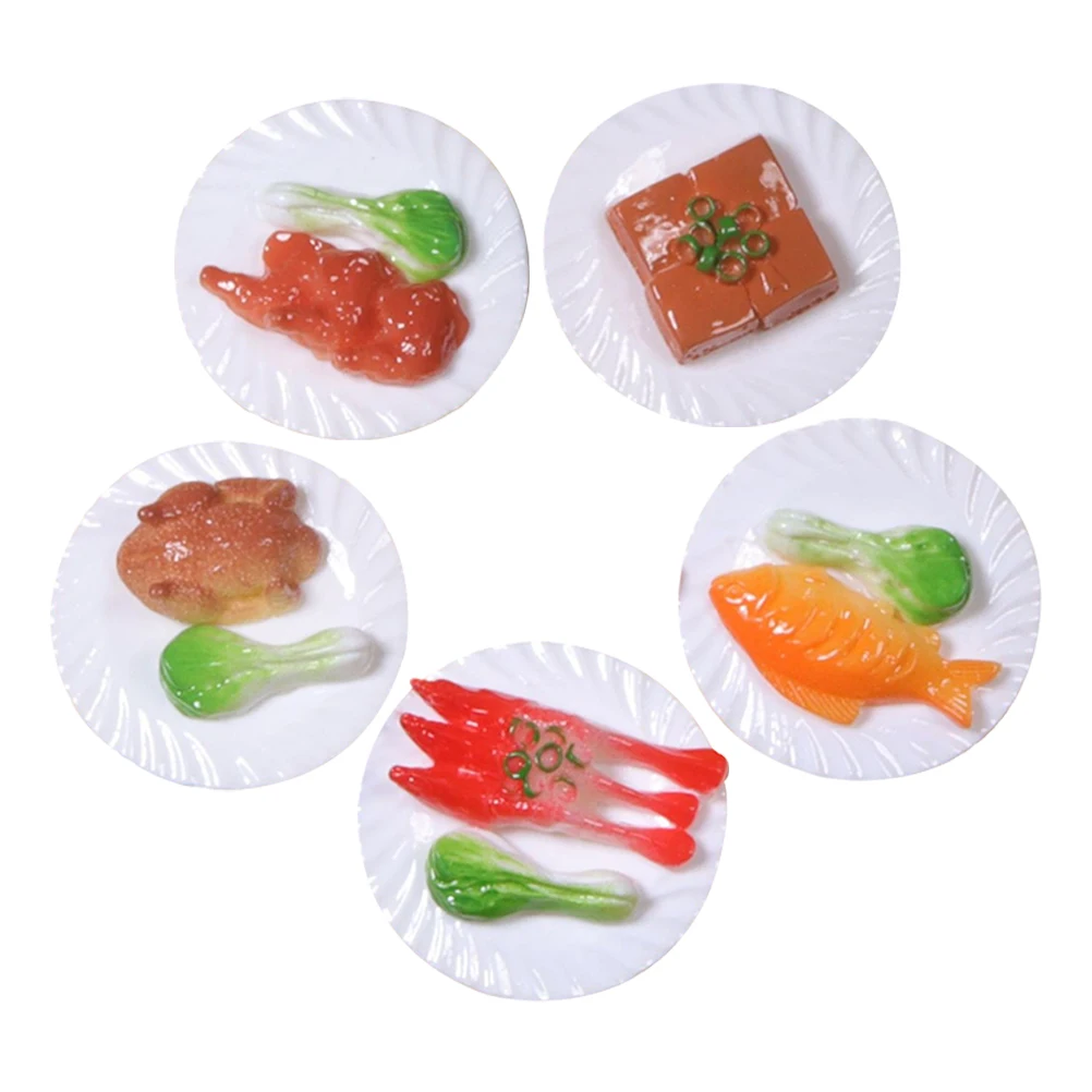 

5pcs Mini Food Chinese Cuisine Style Decorative Fake Food Props House Play Kitchen Pretend Resin Ornament Miniature House