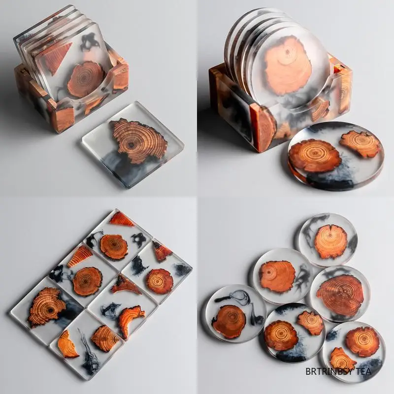 

1 Set Chinese Retro Resin Small Tea Tray Storage Rack Round Coaster Household Insulation Teapot Teacup Mat Teaware Accessories