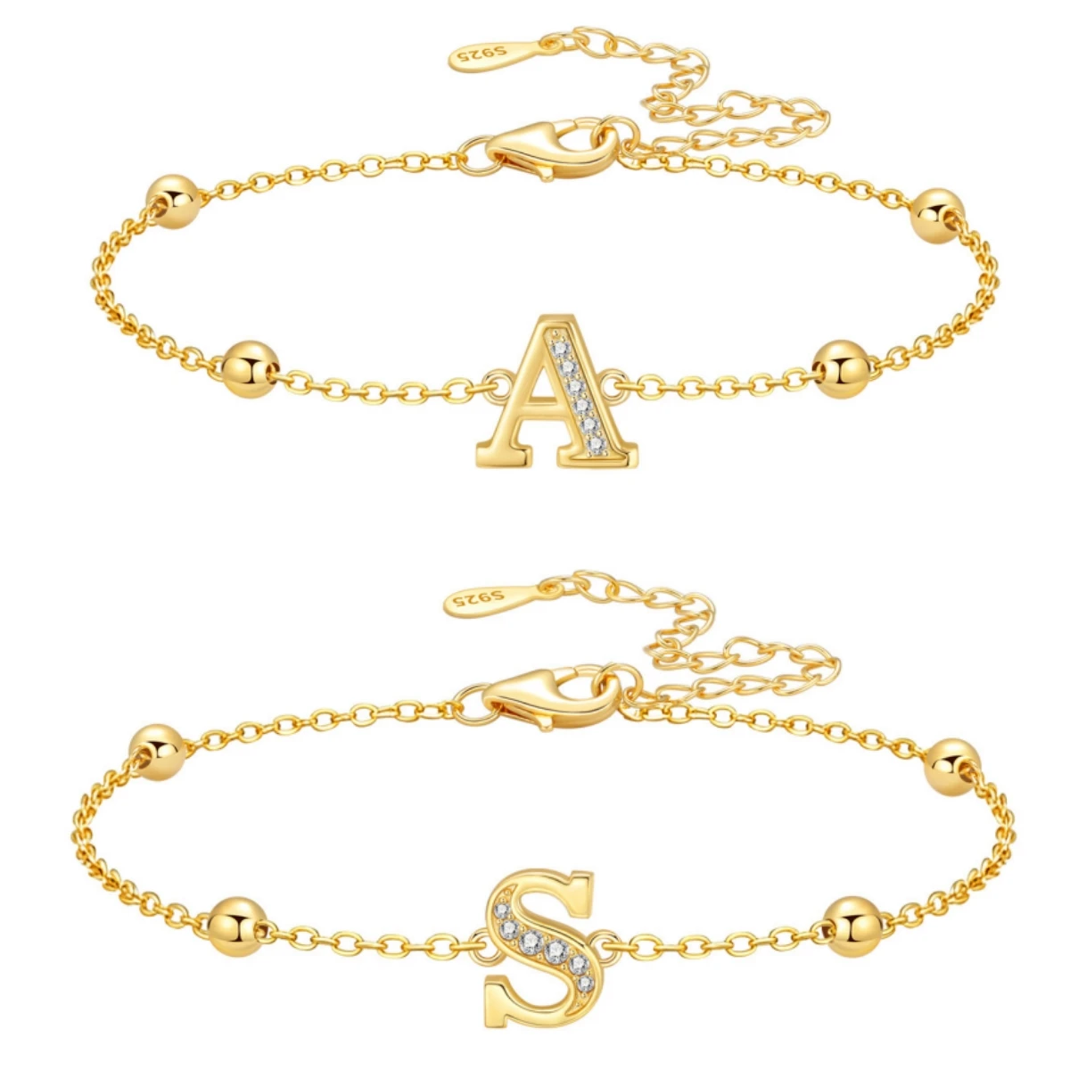 

Orstarry New 925 Sterling Silver 18k gold A-Z Lucky Letter Bracelet Chain Link Women Bracelet Jewelry Anniversary Wedding Gifts