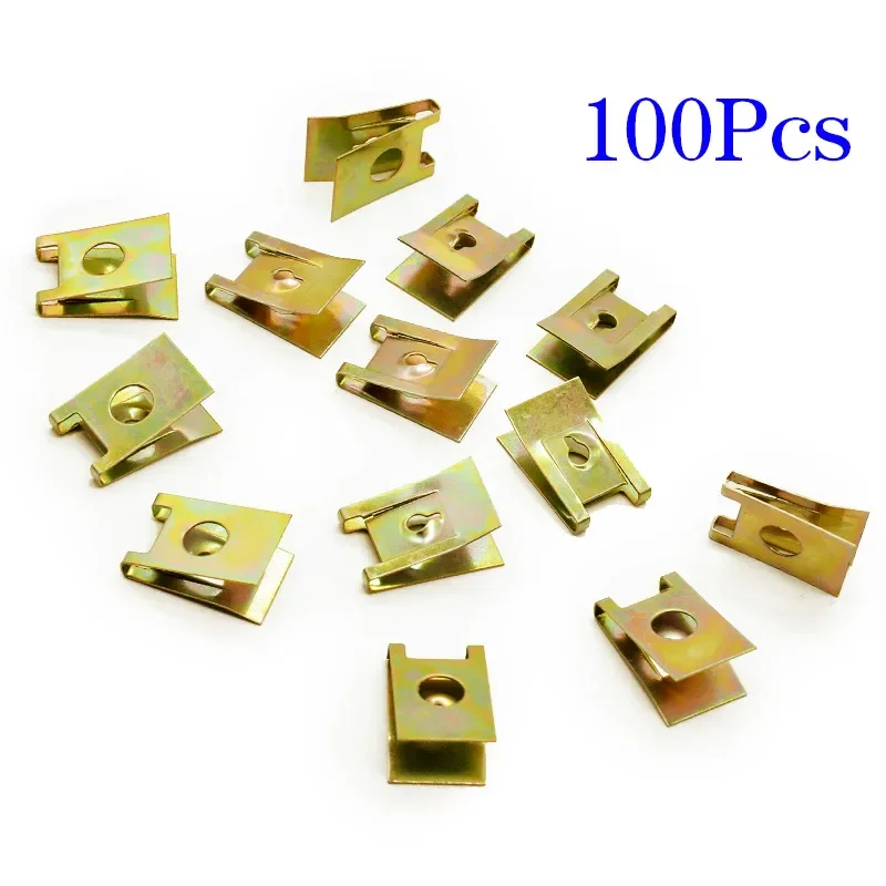 10/20/30/50/100pcs Car Screw Base U-Type Clips Car Fastener Clips Motor Automobile Engine Fender Bumper Guard Plate Clamp