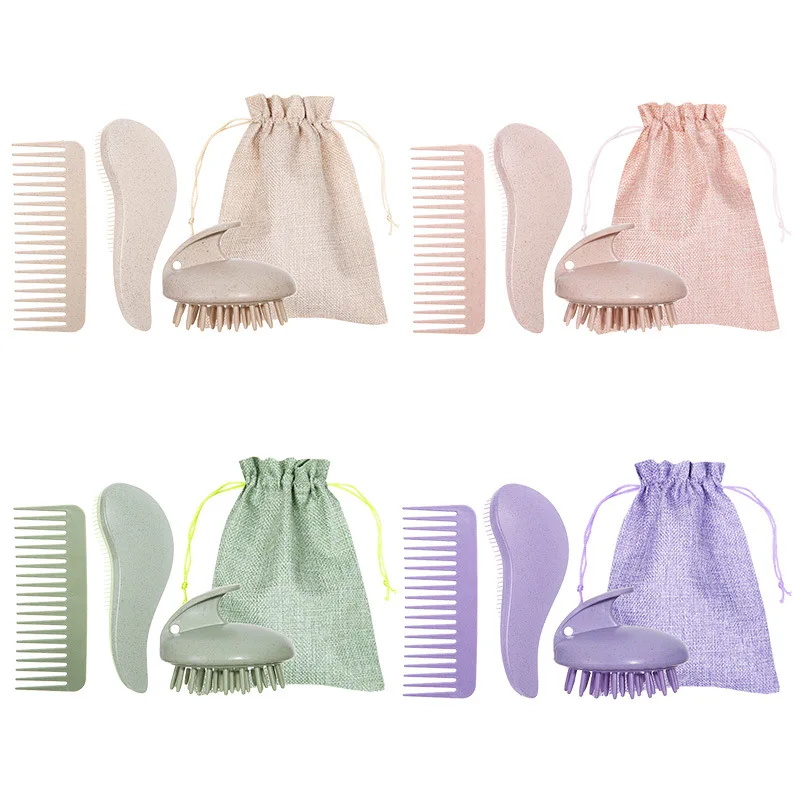 

Набор расчесок из пшеничной соломы — утолщенная расческа для укладки волос с широкими зубьями + щетка для глубокой очистки кожи головы, гладкие волосы и экологически чистая.
