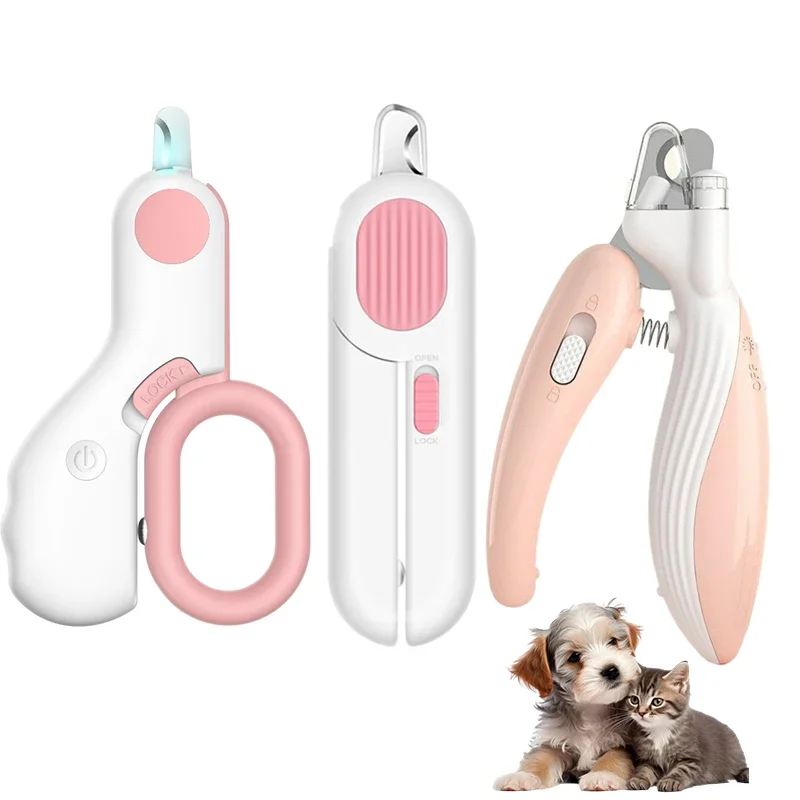 Nail Clipper profissional com luz LED para animais de estimação, aparador para gato e cachorro, proteção de segurança