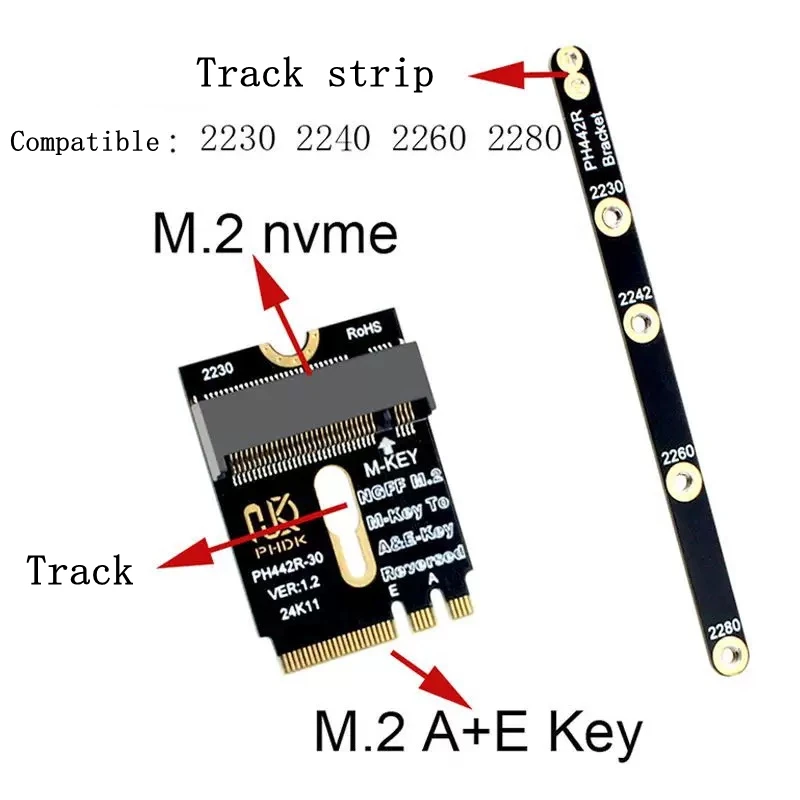 2230 NGFF A+E-Key Male to NVME M-key Female Extension PCI-E 4.0 Adapter with Bracket for Laptop Mainboard SSD 2280