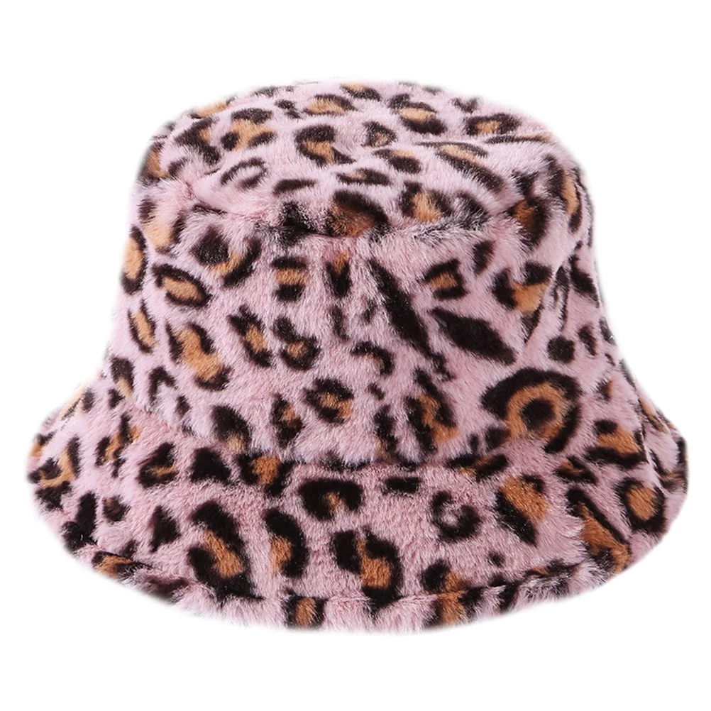 Leopard Bucket Hat Fur Fisherman Women Cap Sun Hats Plush Cow Stuffed Animal Warm Thermal