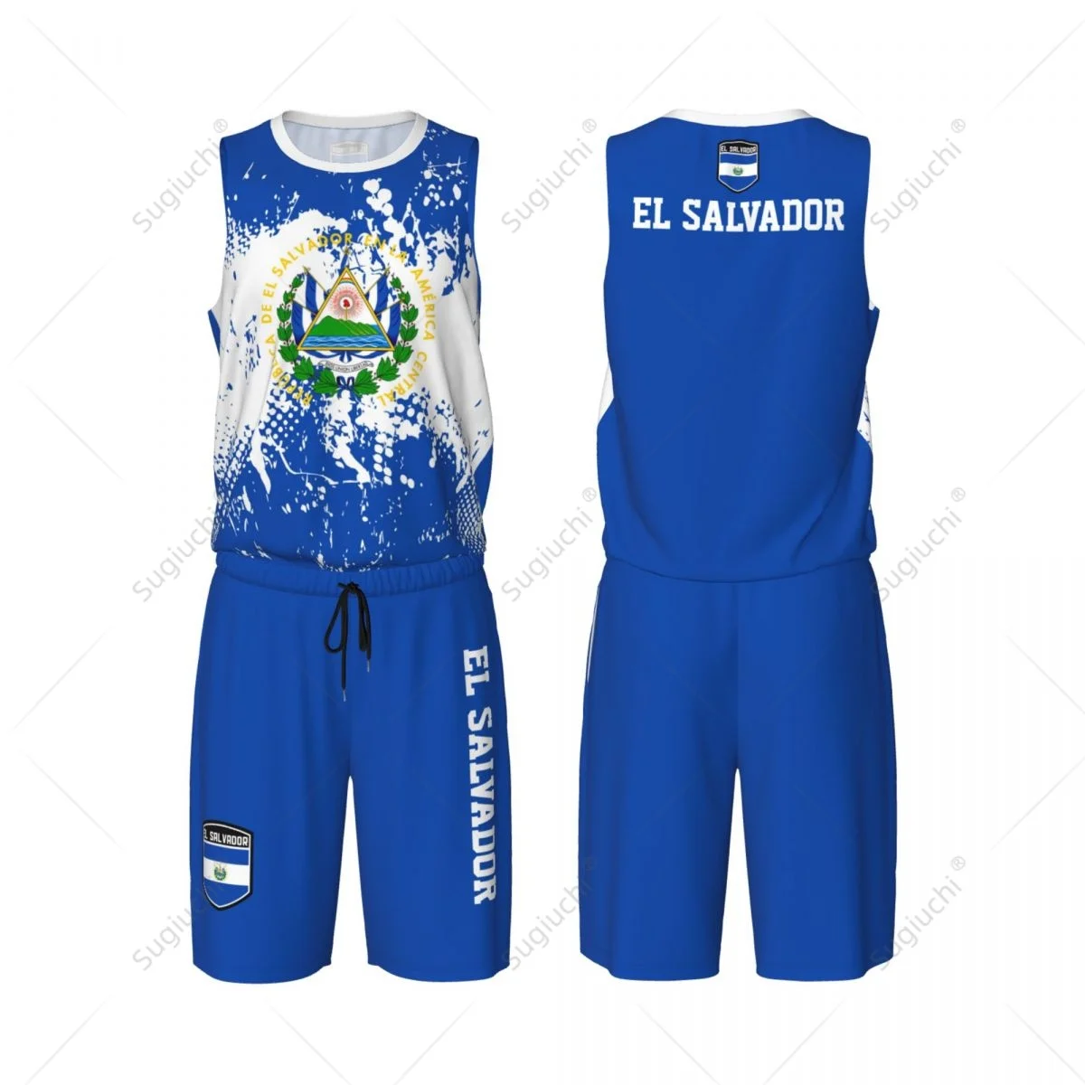 El Salvador Flag Grain Men Basketball Set Shirt & Pants Sleeveless