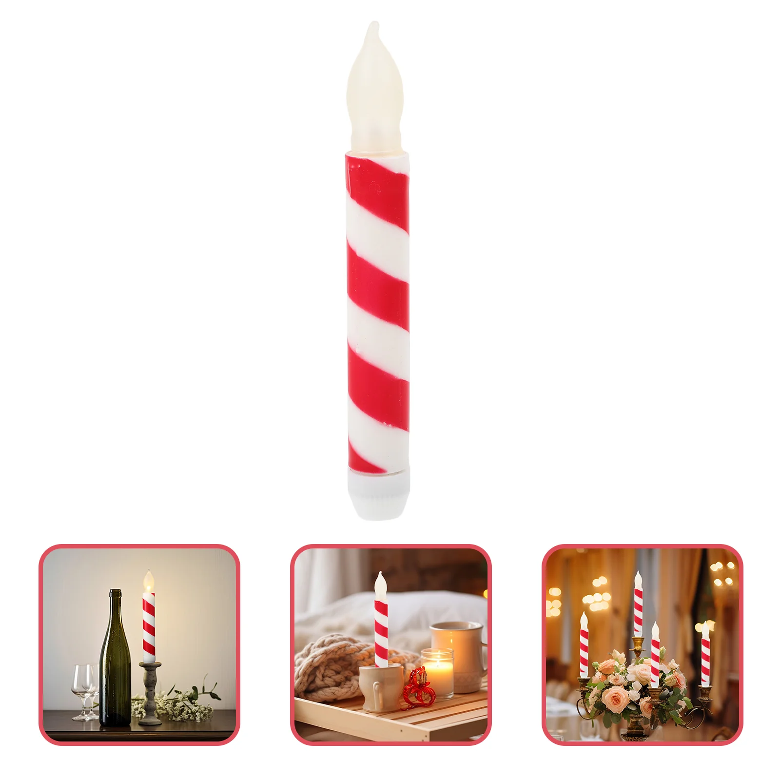 6 Pcs The Christmas Lollipop LED Taper Candles Flameless Operated Flickering Window