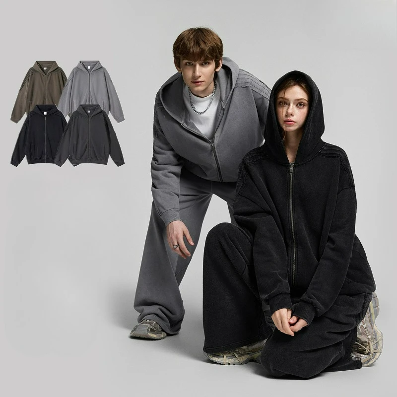 

Новая мода на молнии, свободный комплект с капюшоном для мужчин и женщин, осенний повседневный универсальный однотонный комплект с капюшоном, спортивные штаны, комплект из двух предметов