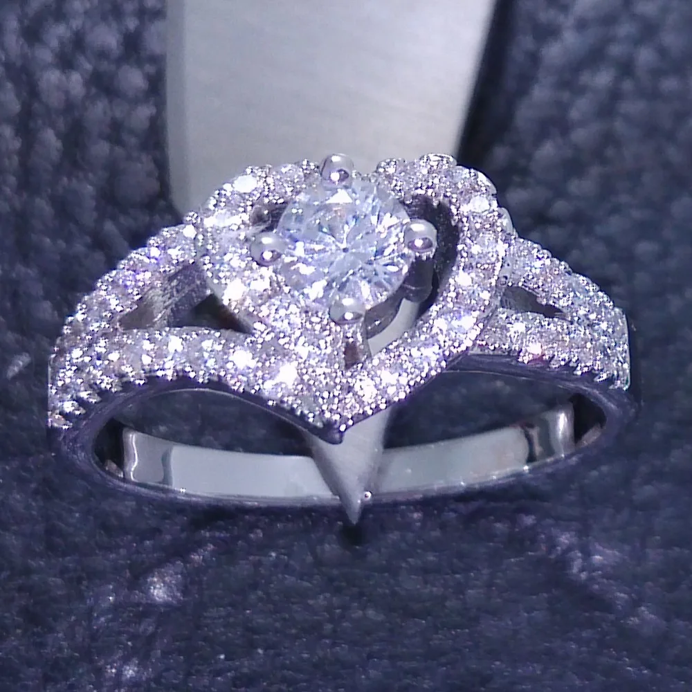 

Кольцо-обещание Queen Heart AAAAA с цирконом, обручальное/помолвочное кольцо из белого золота 10K для женщин, ювелирное украшение на палец, подарок для невесты/подружки невесты