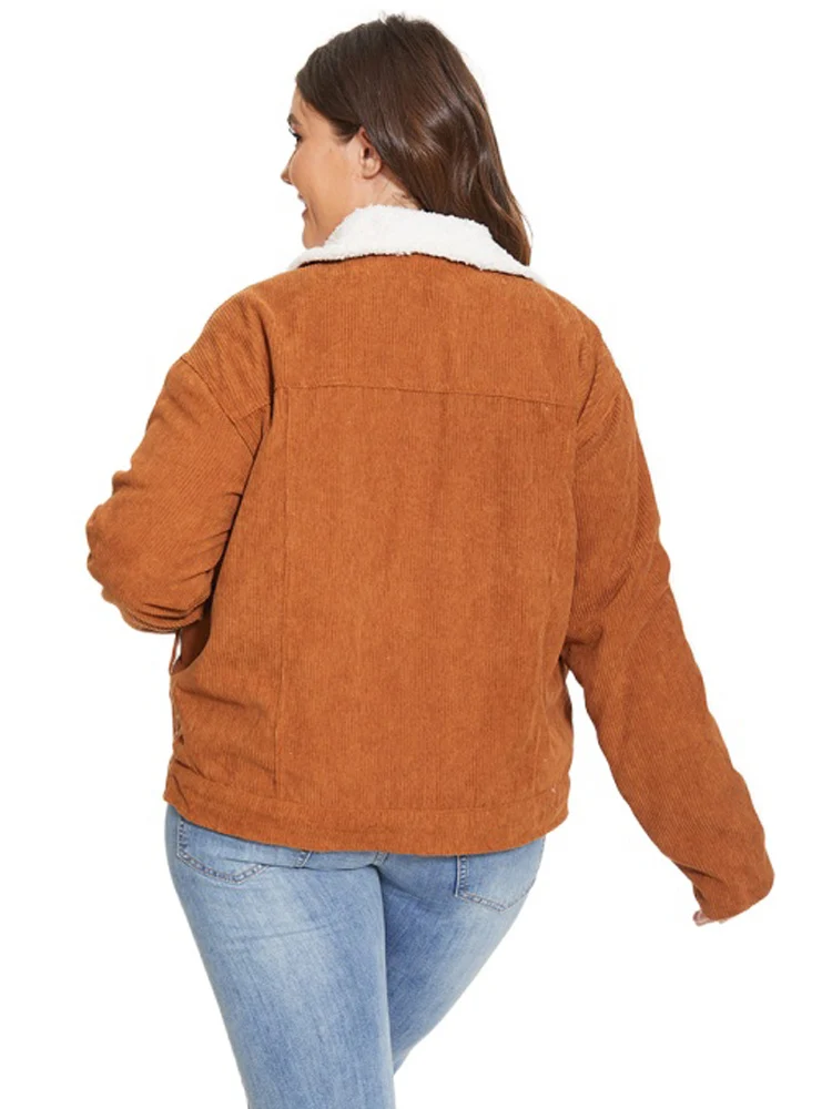 Vangull Women Winter Solid Long Sleeve Outerwear Female Vintage Short Lady Outwear Warm Corduroy Padded Jacket Thick Velvet Coa