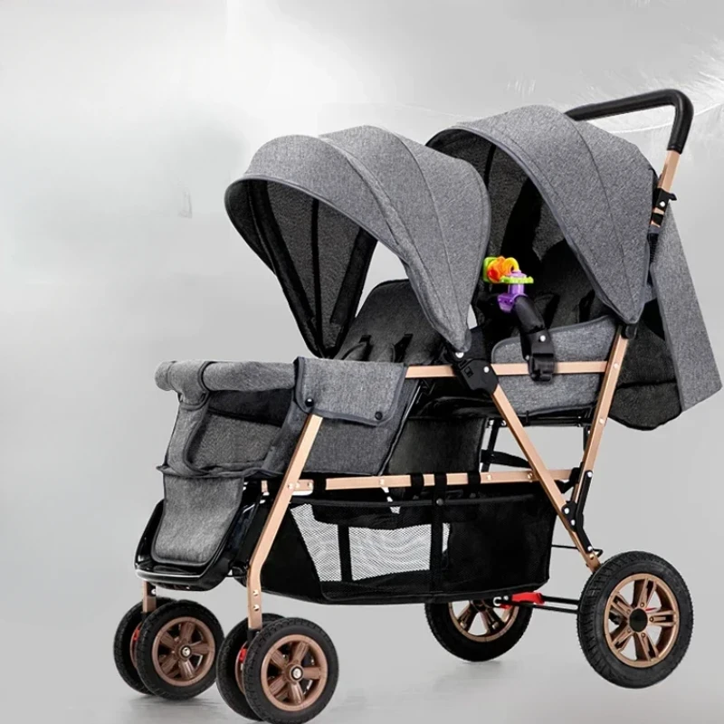 75 Front and Back Twin Baby Stroller - Lightweight, Foldable Double Stroller with Reclining Seats, Dual Seating Baby Pram.