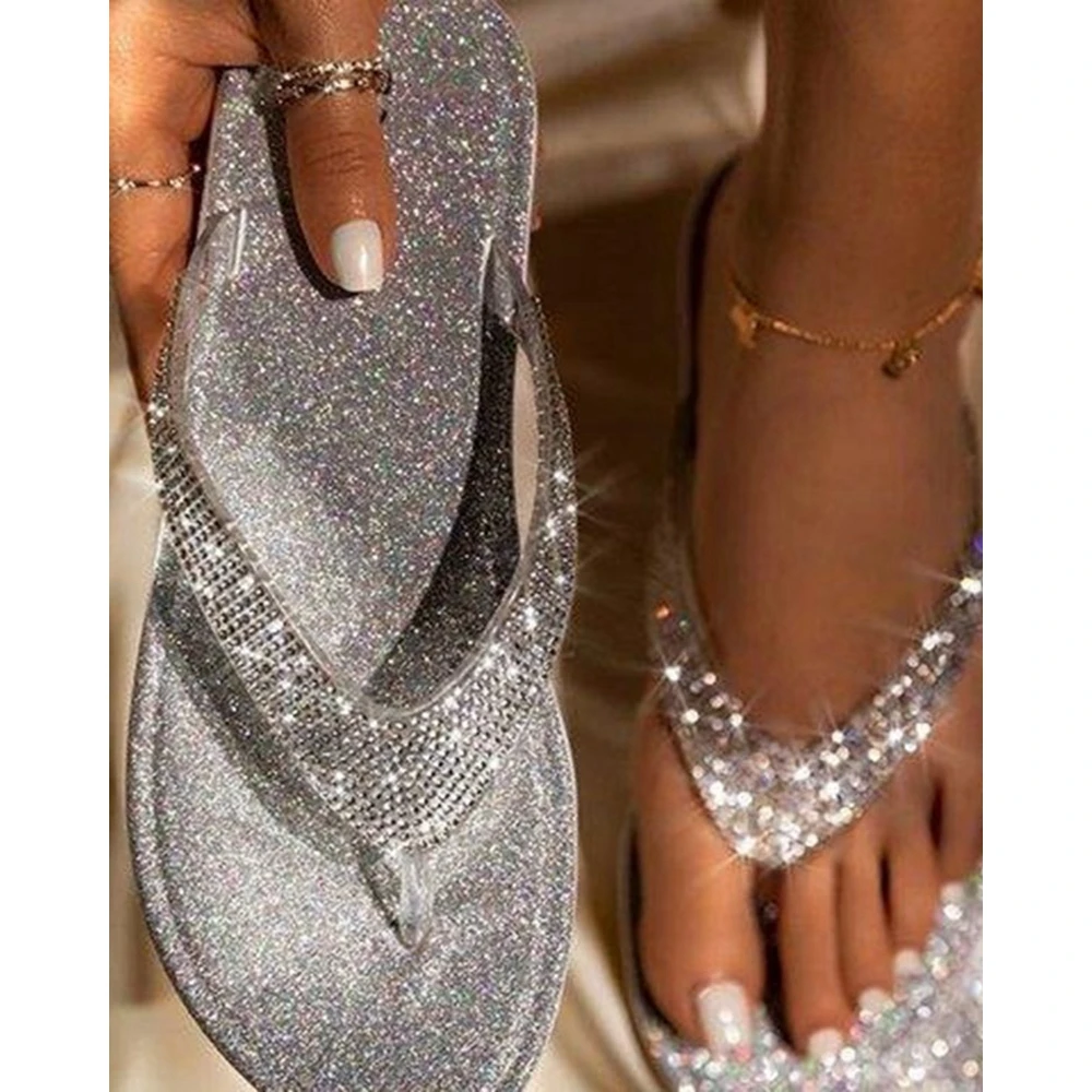 

Outdoor Summer Multi-Color Bling Bling Slippers Rhinestone Strap Flip Flops Fashion Casual Going Out Sandals Shoes