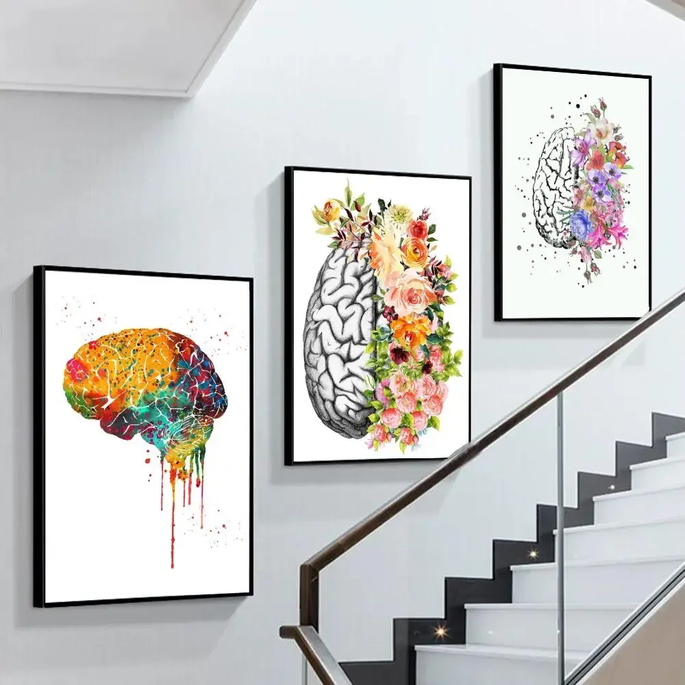 Brain abstract art painting Poster Self-adhesive Art Poster Retro Kraft Paper Sticker DIY Room Cafe Vintage Decorative Painting