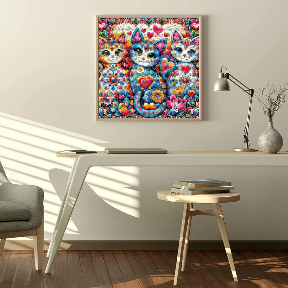مجموعة رسم ماسية ثلاثية القطة الملونة 5D ، مجموعة مشغولات فنية من الأكريليك ذاتية الصنع ، ديكور حائط بدون إطار ، هدية مصنوعة يدويًا ، منزل #2