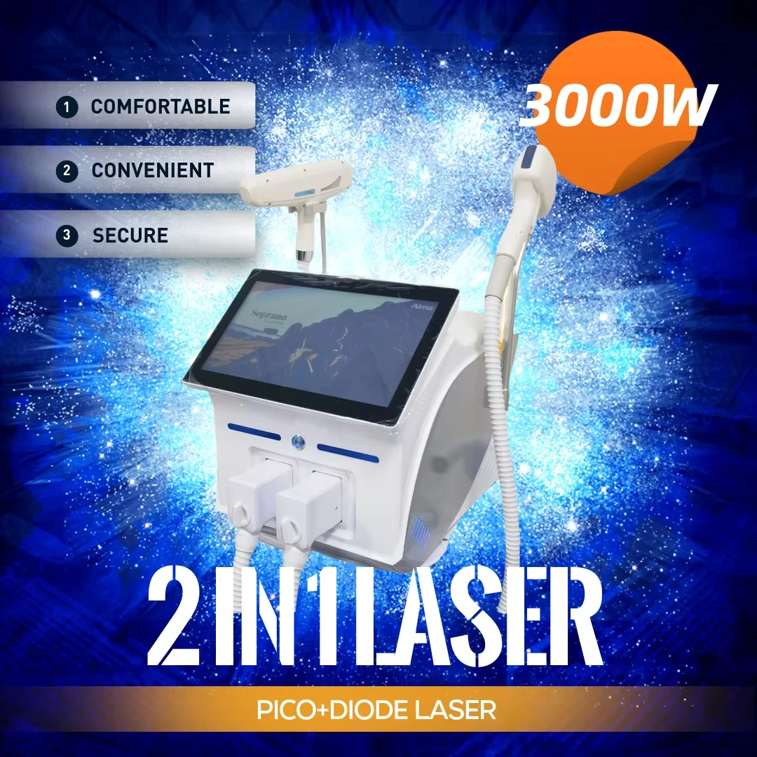 2025 New Soprano 2in1 Q Switch Nd Yag Picosecond Tattoo Removal Pigment Chloasma Diode Laser Ice Hair 3000w