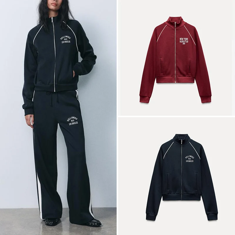 

Z Women's Winter Printed Hoodie Jaet with Side Stripe Design Long Sve Zipper Closure Sports Set Matching Running Pants